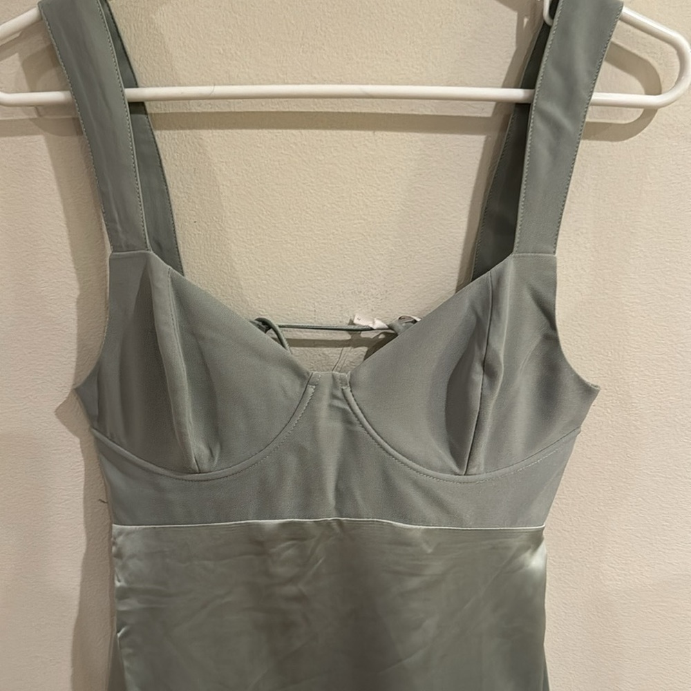 Free People Gia Green Satin Bodice Maxi Slinky Tie Back Slip Dress NWT size 2 - Picture 6 of 11